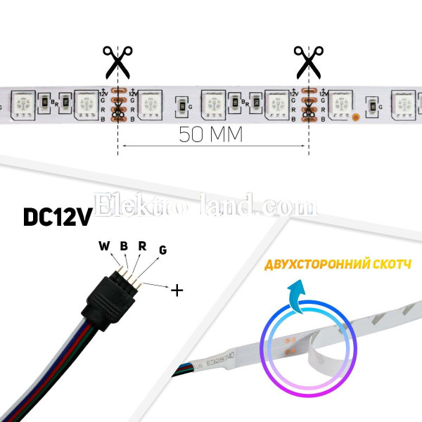 Светодиодная лента  многоцветная OEM ST-12-5050-60-RGB-20 негерметичная, 1м